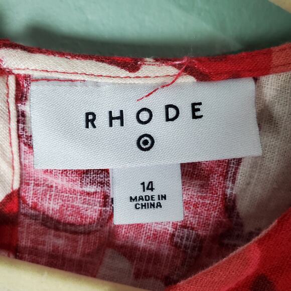 Rhode x Target Women's Red Zinnia Floral Print Bell Sleeve Midi Dress Size 14 - Picture 3 of 6